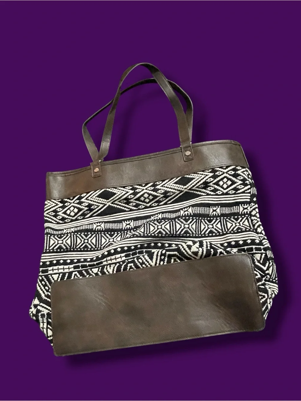 Thirty-One Jewell Rio Weave Tote & Matching Zipper Pouch Set Boho Aztec